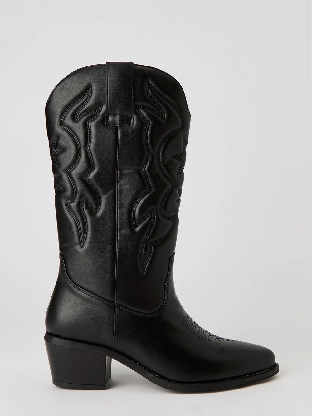 Black faux-leather cowboy boots